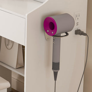 3 Color LED Vanity Mirror With Stool, 2 Drawers & 5 Storage Cabinets, Adjustable Lighting - White