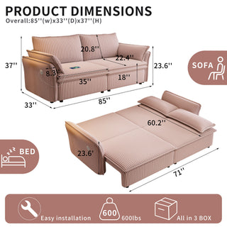 2 In 1 Convertible Sofa Bed, Multi Functional Living Room Furniture
