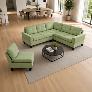 Modular L - Shaped Sectional Sofa, 6 Seater, 4 Piece Couch With Chaise - Green