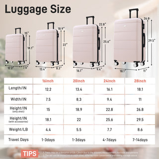 Hardshell Luggage Set 6 Piece With Duffel & Toiletry Bag, Lightweight Spinner Wheels, 16" / 20" / 24" / 28" Suitcases - Light Pink