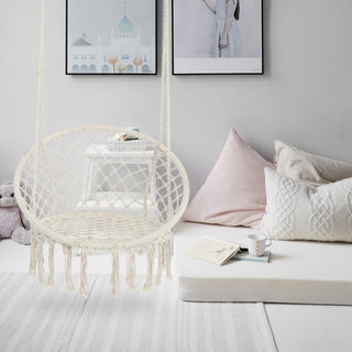 Macrame Hanging Hammock Chair, Rope Swing For Indoor And Outdoor Use