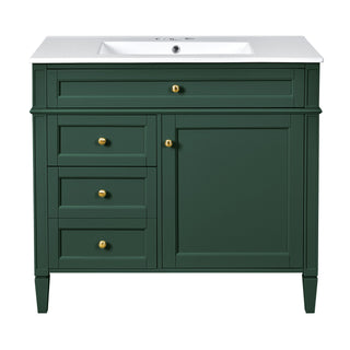 Bathroom Vanity With Mirror Cabinet, Single Sink With 2 Soft Closing Doors And 4 Drawers