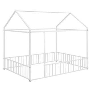 Metal Bed House Bed Frame With Fence