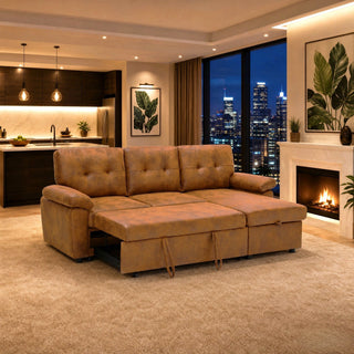 Convertible L - Sectional Sofa Bed With Storage Chaise And Padded Armrests