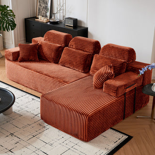 Sectional Sleeper Sofa & Storage Pockets, Modular Couch With Throw Pillows For Living Room