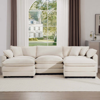 Modern Oversized Modular Cushion Sofa With Ottoman, Low Back, Deep Seating Sofa Set