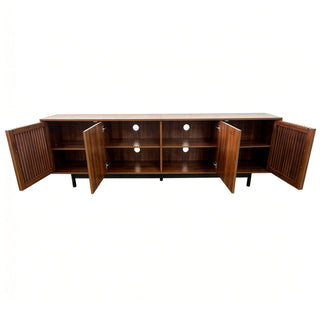 TV Stand, Media Console & Soft Closing Hinges, Adjustable Shelves, Slatted Doors - Walnut