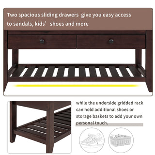 Multipurpose Entryway Shoe Rack With Cushioned Seat And Drawers