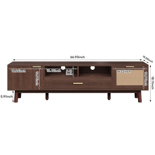 TV Stand For 75" TVs With Soft Closing Doors, Console With Accents And Drop Down Cabinet - Dark Brown