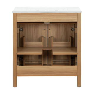 Bathroom Vanity With Flip Drawer, 2 Soft Close Doors, Adjustable Shelf And Ceramic Sink