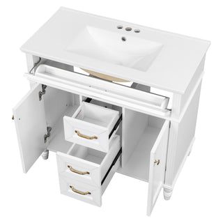 Bathroom Vanity With Sink, Flip-Out Top Drawer, Soft Close Doors, 2 Storage Drawers