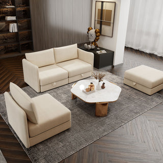 Modular Sectional Sofa With Storage, Convertible 2 Seater Sleeper Sofa - Beige