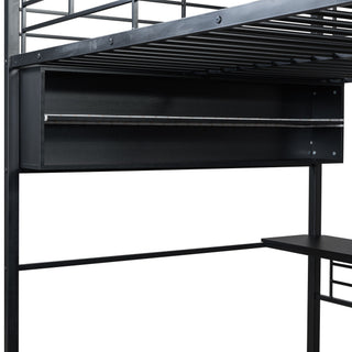 Loft Bed With LED Desk And 4 Storage Shelves