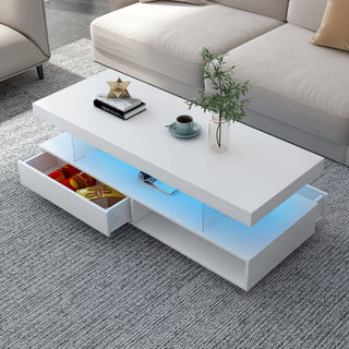 LED Coffee Table With 2 Drawers And Display Shelves