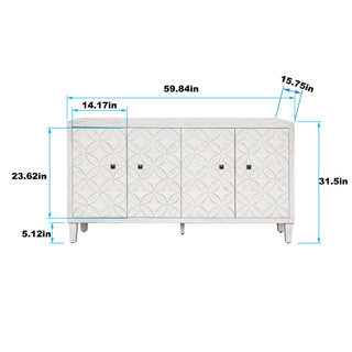 Accent Cabinet 4 Door Wooden Cabinet Sideboard Buffet Server Cabinet Storage Cabinet, For Living Room, Entryway, Hallway, Office, Kitchen And Dining Room - White Wash