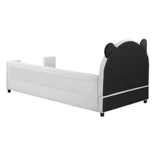Upholstered Daybed With Bear Shaped Headboard, Hydraulic System And Breathable Fence