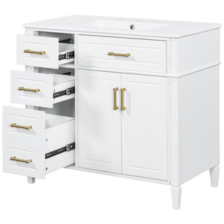 Bathroom Vanity With Sink, 4 Drawers, 2 Doors