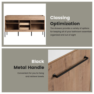 60" Freestanding Bathroom Vanity With Soft Close Doors And Drawers, (Vanity Only) - Imitative Oak