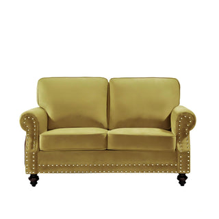 Loveseat Sofa With Nailhead Detail & Turned Legs, 2 Seater Upholstered Couch