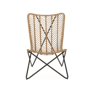 Wicker Chair With Geometric Cross Base, (Set of 2) - Light Brown
