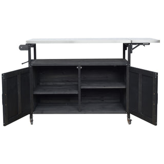 Foldable Outdoor Kitchen Island With Lockable Wheels, Storage Cabinet And Towel Rack For Patio