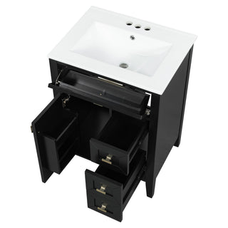 Bathroom Vanity With Sink, 3 Drawers & Cabinet With 2 Tier Door Storage Rack, Soft Close Doors & Drawers