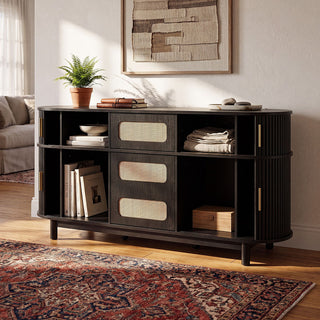 Fluted Sideboard Buffet Cabinet With Sliding Doors And Adjustable Shelves
