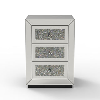 3 Drawer Nightstand With Glass Accents, Bedside Table For Bedroom - Silver
