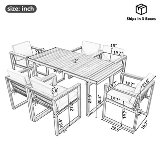 7 Pieces Outdoor Dining Set Patio Dining Table And Chair Set With And Removable Cushions For Patio