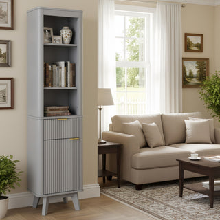 Tall Bathroom Storage Cabinet With Adjustable Shelves And 1 Drawer & Door
