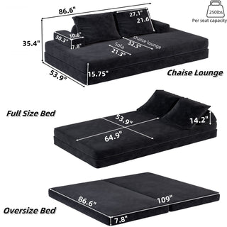 Multifunctional Convertible Sofa Bed With 2 Tumbler Backrests And 2 Pillows, Deep Seat Couch