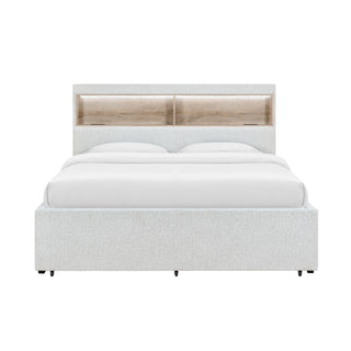 Sacha - Bed With LED And Bookcase Headboard, Built In Siderail Storage
