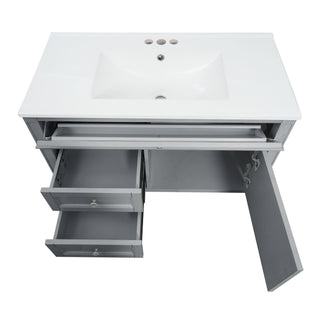 Modern Wall Mounted Floating Cabinet With Double Drawer And Sink