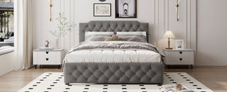 Upholstered Platform Bed With Trundle And 2 Sets Of USB Ports On Each Side, Fabric