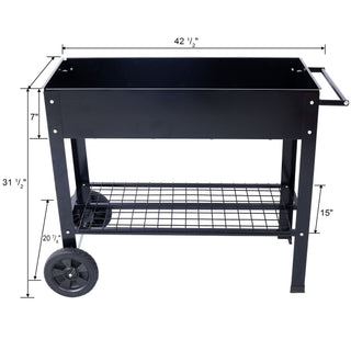 Elevated Mobile Raised Ergonomic Metal Planter Garden Bed With Wheels Powder Coated Steel - Black