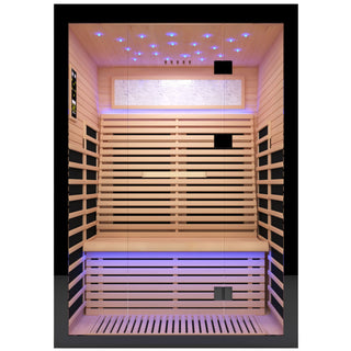 Luxury Double Far Infrared Sauna Room With Epoxy Heating Plates And Starry Sky Lighting - Black / Natural