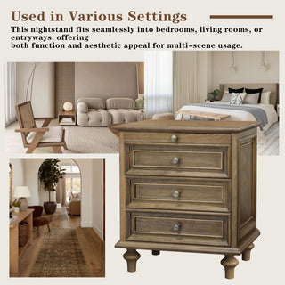 Nightstand With 4 Drawers With Hidden Pull Out Shelf - Light Brown