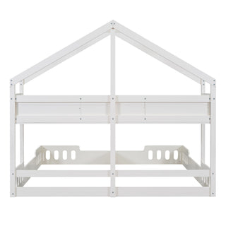 Twin Size Platform Bed With Shared Design, Guardrails, And Built In Shelves - Creamy White