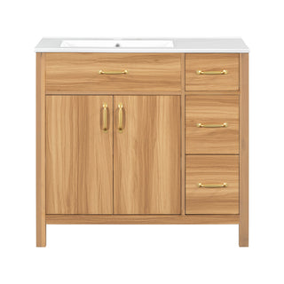 Bathroom Vanity, 2 Soft Close Doors, 3 Soft Close Drawers, Adjustable Shelf - Wood