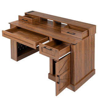 Office Desk With Storage Cabinet, Charging Station, Monitor Stand & Pegboard