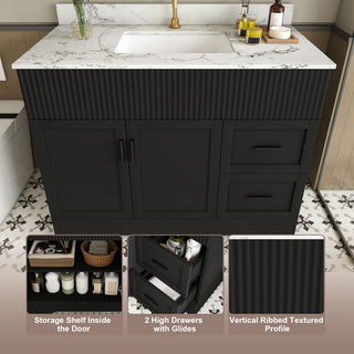 Bathroom Vanity Set, Fluted Cabinet, Soft Close Doors With Drawers, Single Faucet Hole, Sink Included - Black