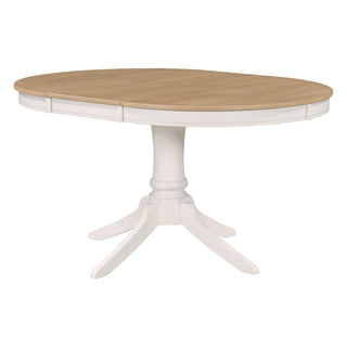 Trexm 5-Piece Retro Functional Dining Table Set Wood Round Extendable Dining Table And 4 Upholstered Dining Chairs (Off White)