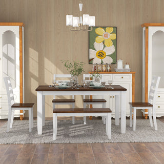 6 Piece Dining Set With 4 Upholstered Chairs & Bench - Walnut