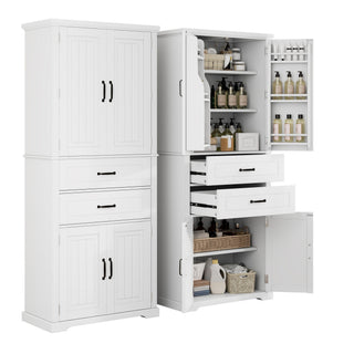 Storage Cabinet With Adjustable Shelves, 2 Drawers, Doors