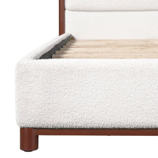 King Upholstered Bed Frame, No Box Spring Needed - Walnut / White