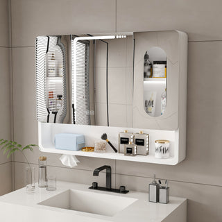 Wall Mounted Bathroom Mirror Cabinet With LED Lights, Anti Fog & Explosion Proof, Touch Control Medicine Cabinet, 3 Color Lighting - White