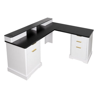 Fluted L-Shaped Desk With Charging Station & Storage Cabinet