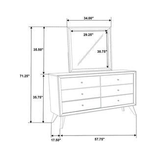 Dresser With Mirror, Angled Legs, Round Knobs - White
