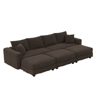 Deep Seat Convertible Sofa With Soft Pillows And Ottomans