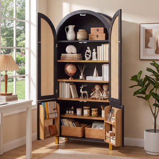 Tall Arched Cabinet With Rattan Doors & Adjustable Shelves